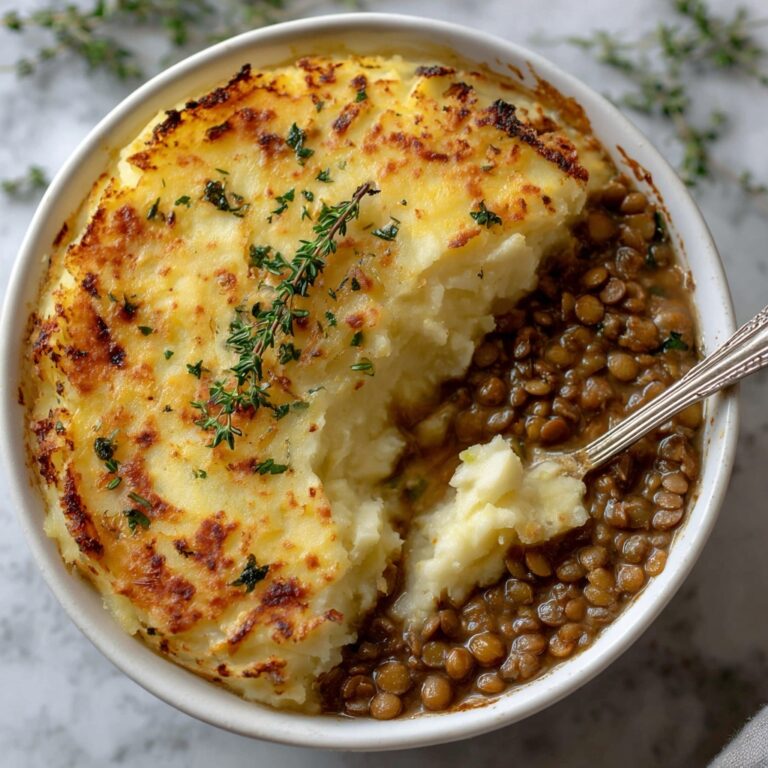 Vegan French Onion Shepherd’s Pie with Lentils & Cauliflower Potato Mash Recipe