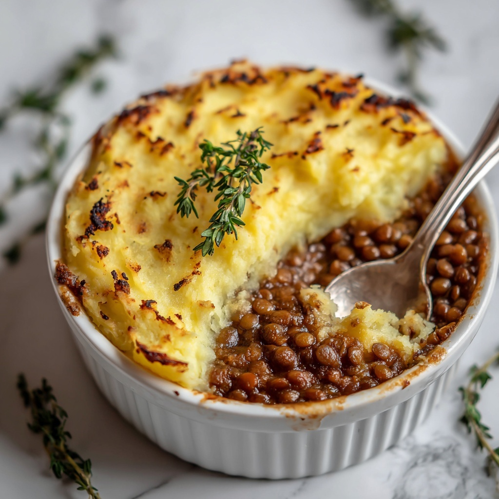 Vegan French Onion Shepherd's Pie with Lentils & Cauliflower Potato Mash Recipe - Recipe Image
