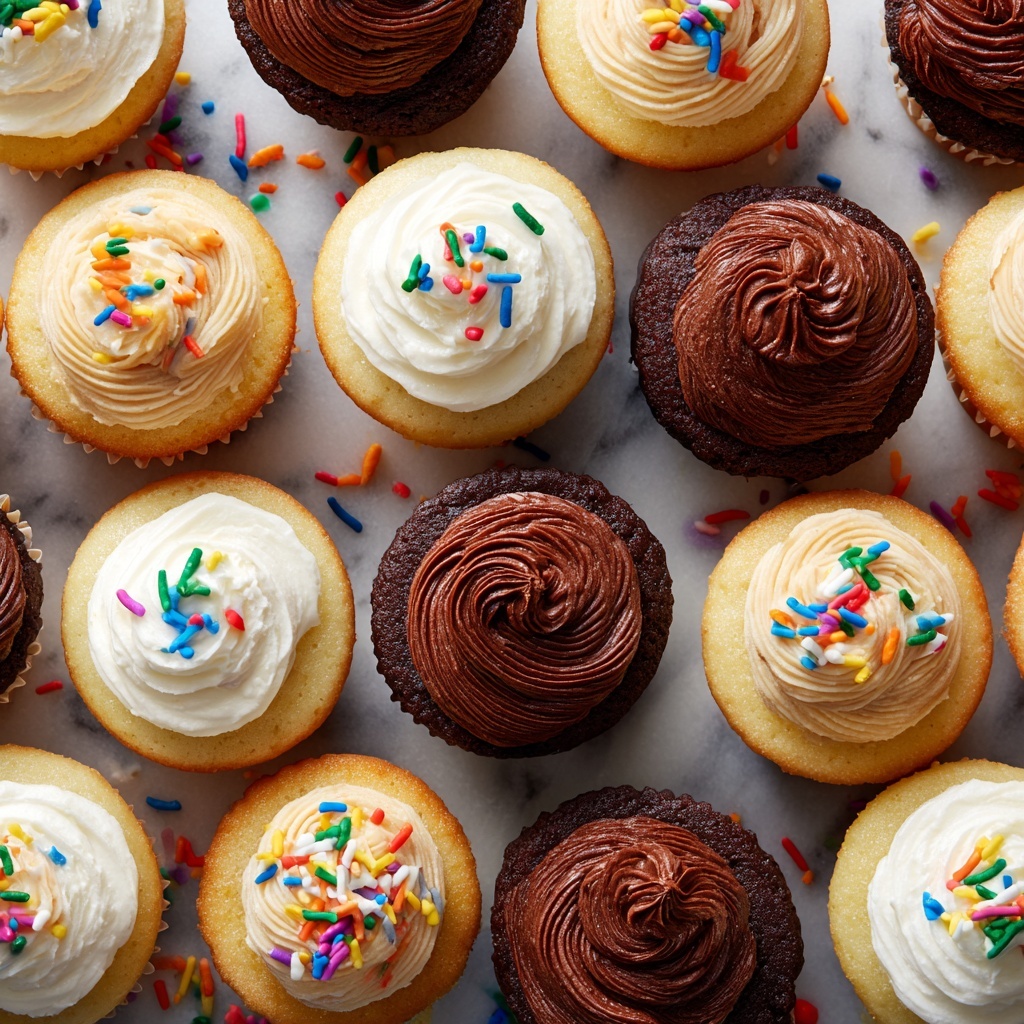 Mini Vanilla and Chocolate Cupcakes with Buttercream Frostings Recipe - Recipe Image