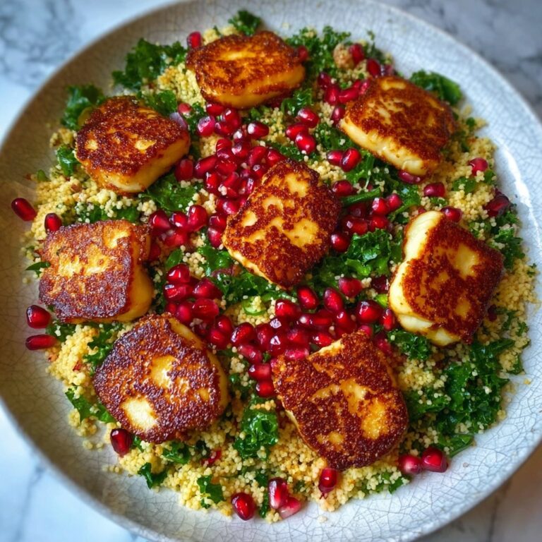 Halloumi Pomegranate Couscous Salad with Mint Lemon Dressing Recipe