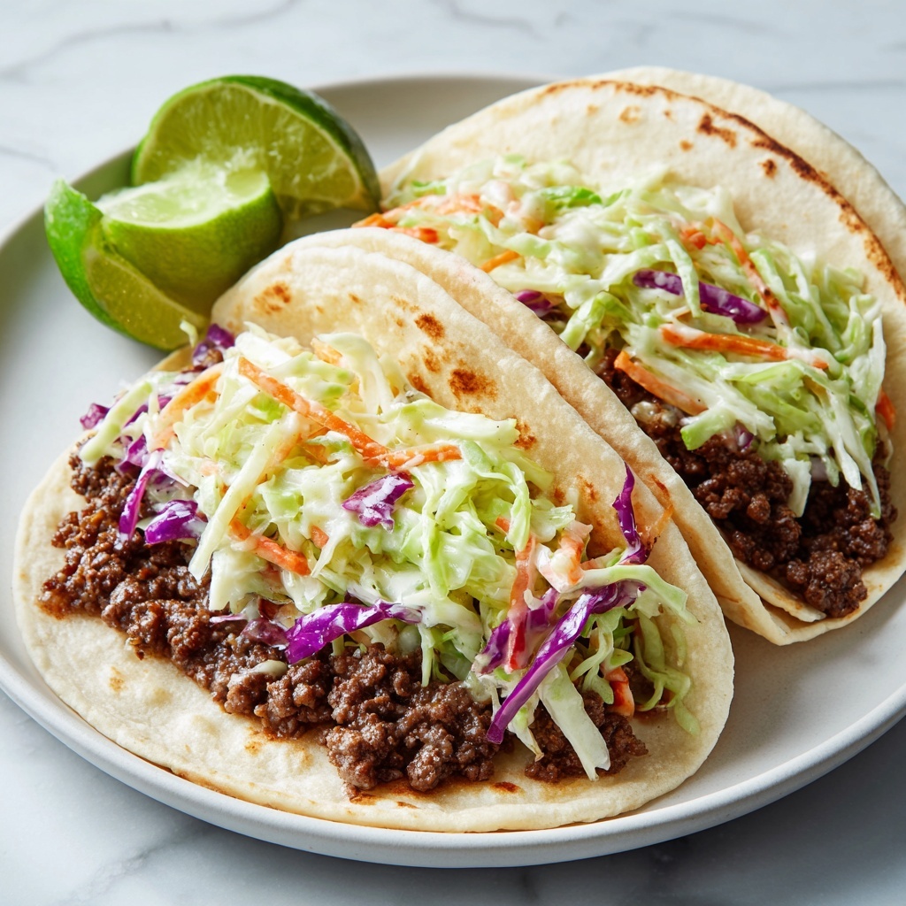 Beef Tacos with Peach Vinegar Slaw Recipe - Recipe Image