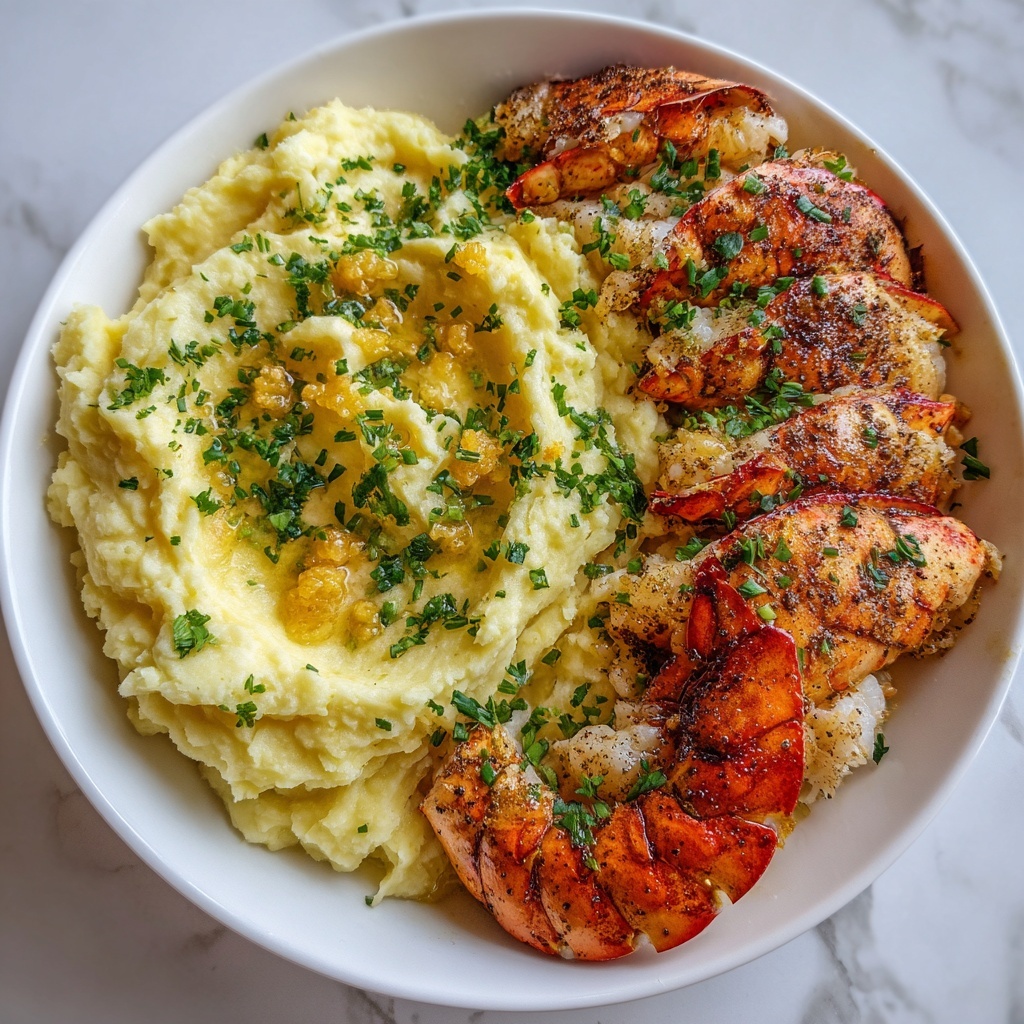 Garlic Butter Lobster Bites with Saffron Mashed Potatoes Recipe - Recipe Image