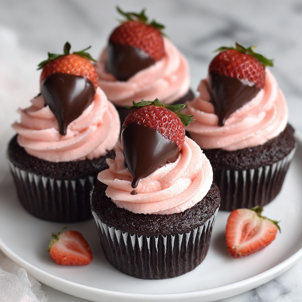 Chocolate Covered Strawberry Cupcakes Recipe - Recipe Image