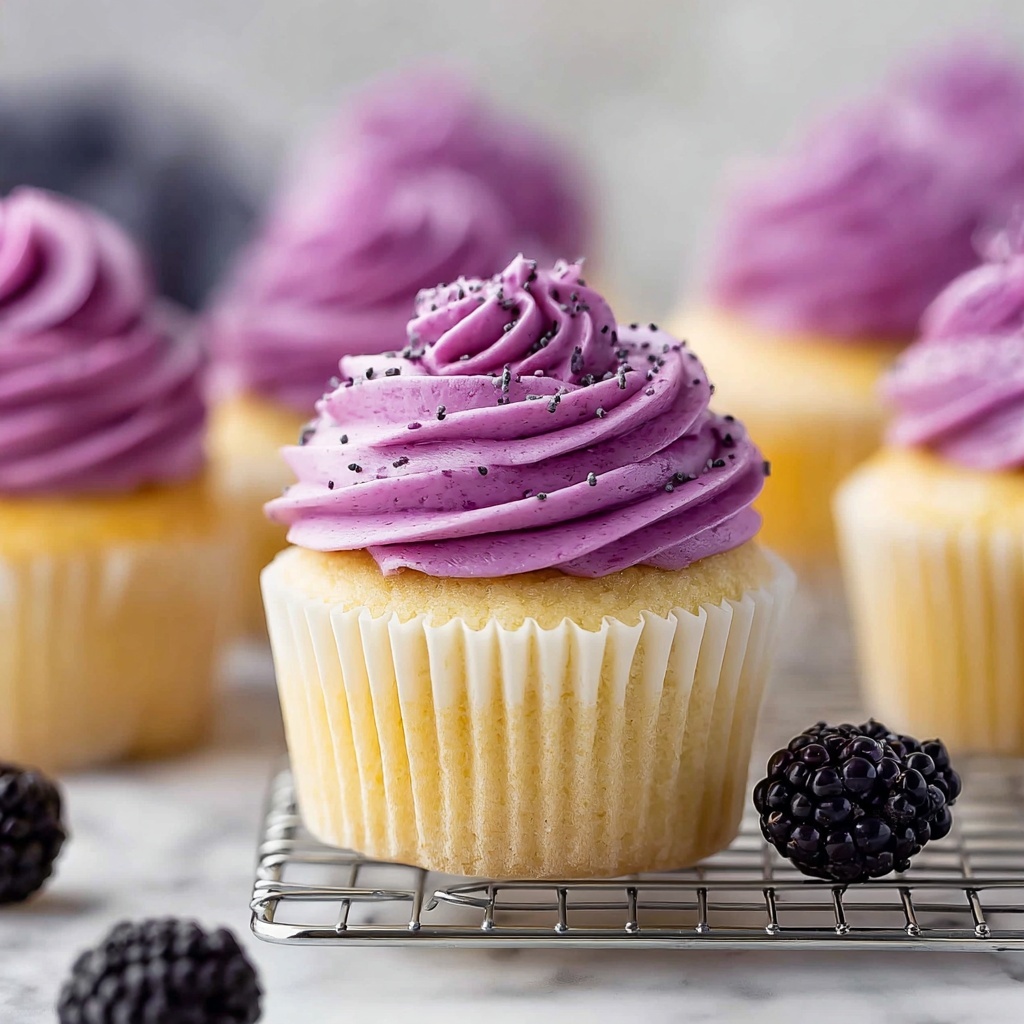 Lemon Poppy Seed Cupcakes with Blackberry Frosting Recipe - Recipe Image