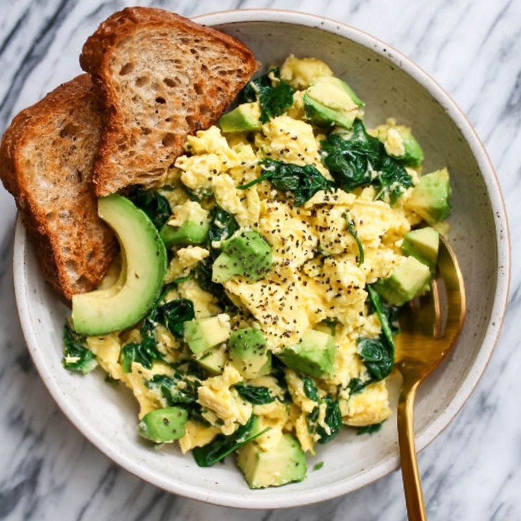 Scrambled Eggs with Spinach and Avocado Recipe - Recipe Image