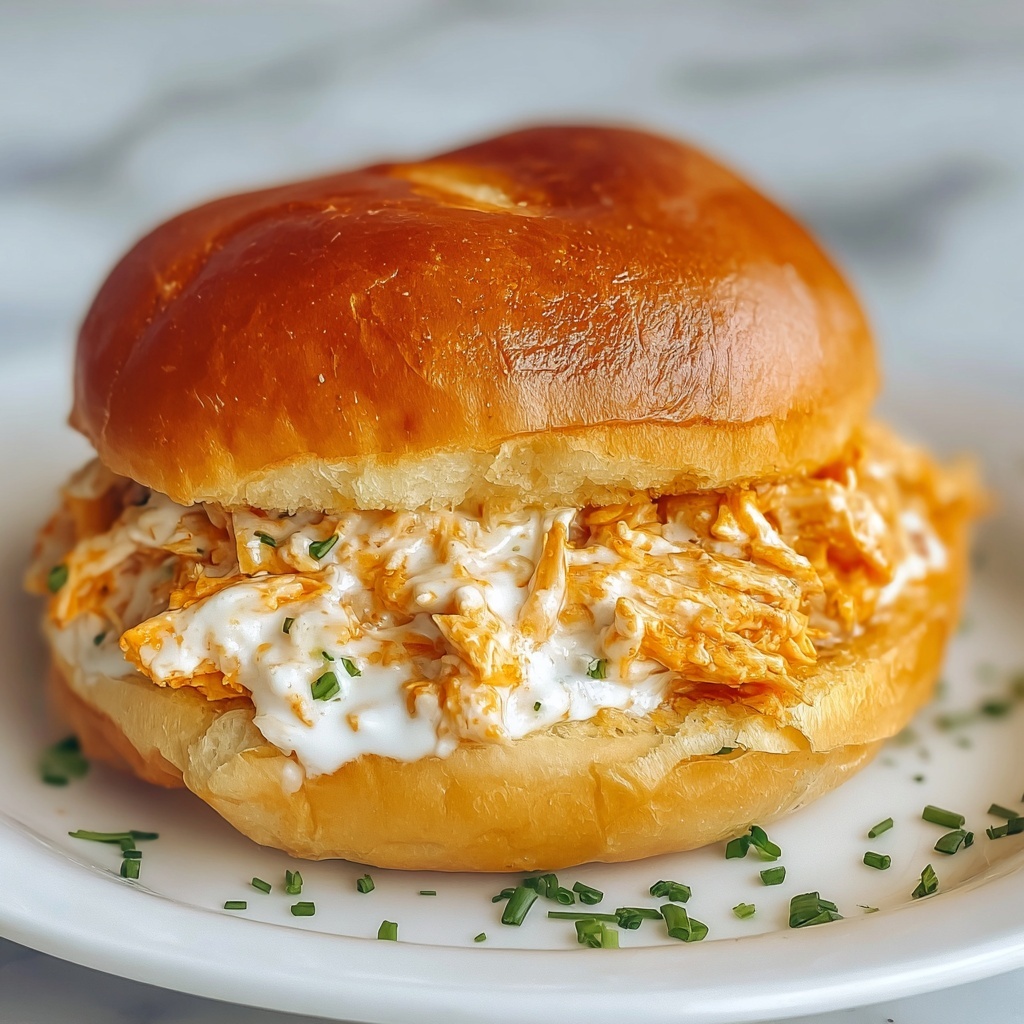 Easy Crockpot Shredded Buffalo Chicken Sandwiches Recipe - Recipe Image