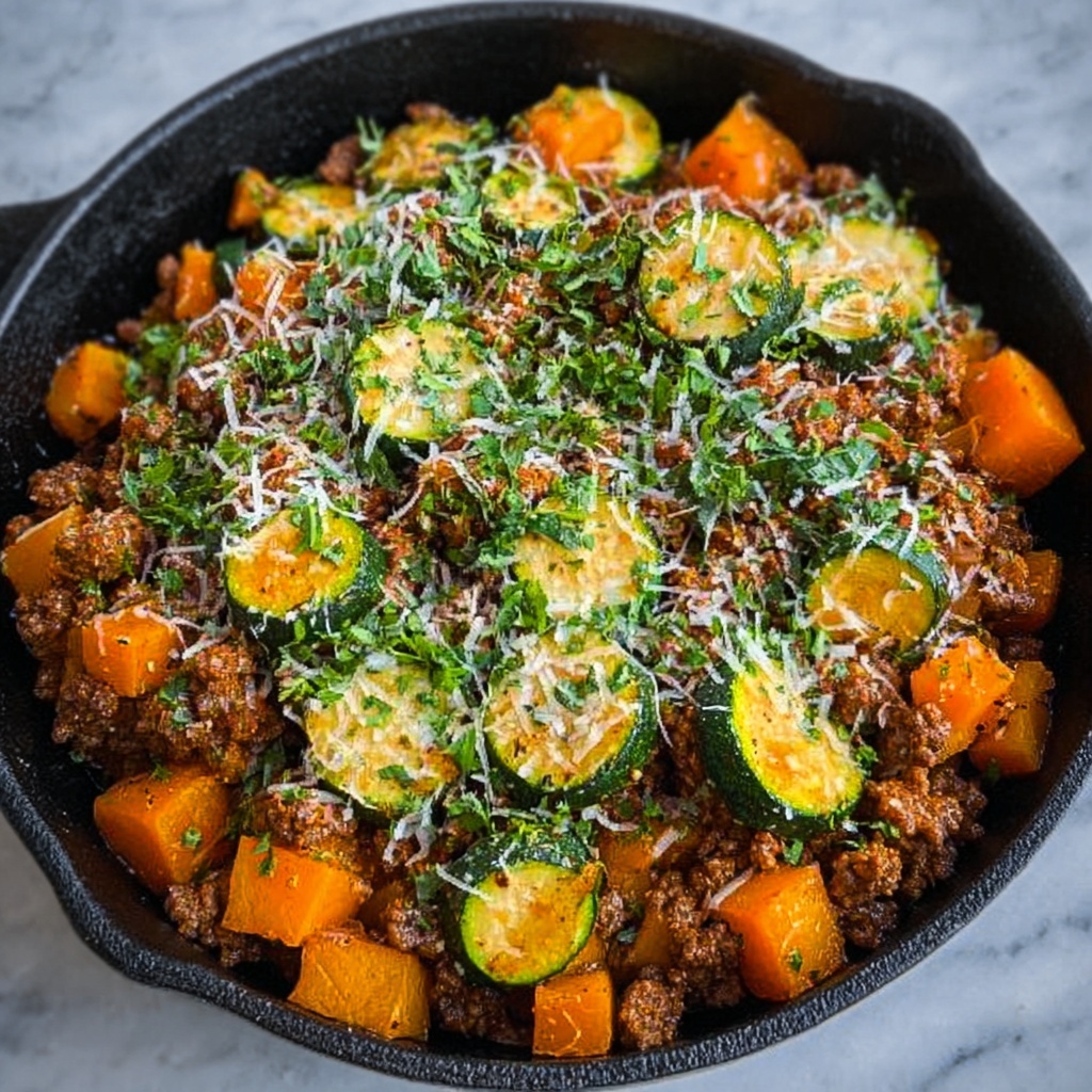 Ground Beef Zucchini Sweet Potato Skillet Recipe - Recipe Image