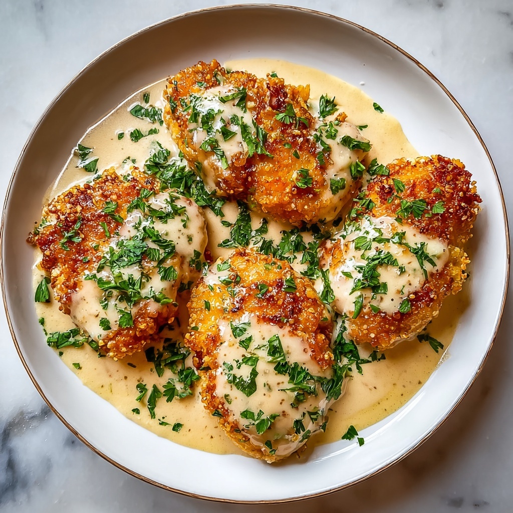 Crispy Parmesan Chicken with a Rich Garlic Sauce Recipe - Recipe Image