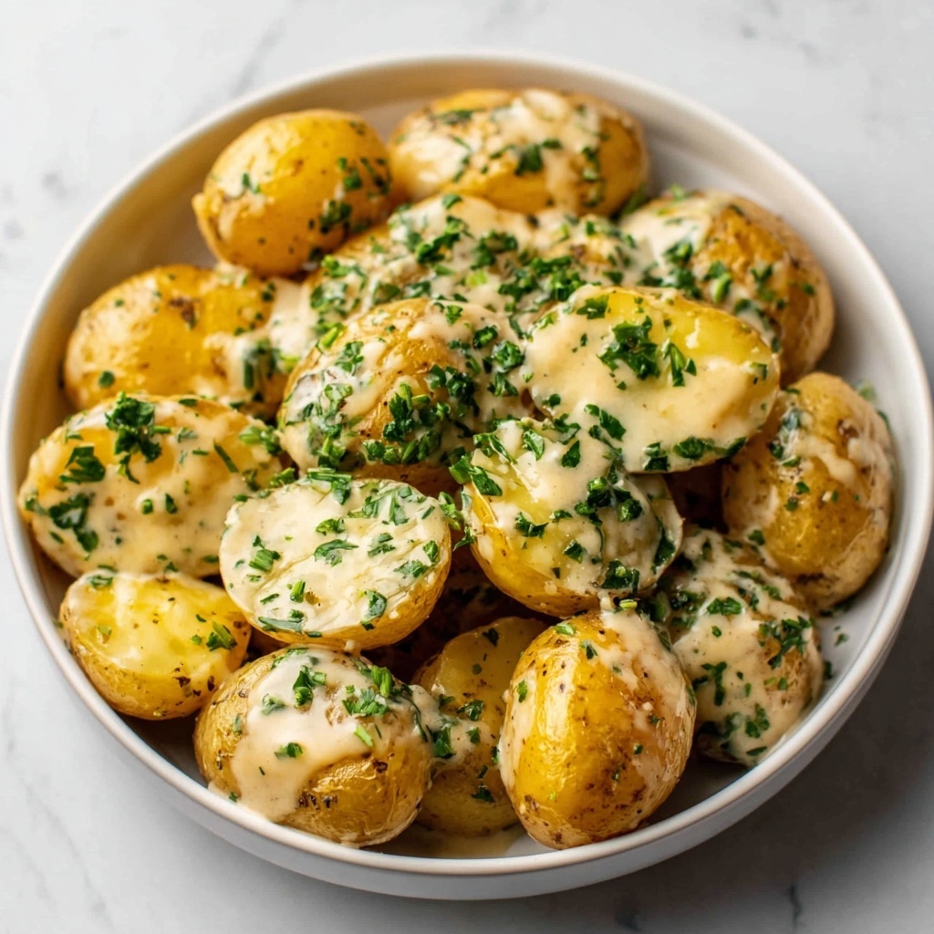 Creamy Garlic Sauce Baby Potatoes Recipe - Recipe Image