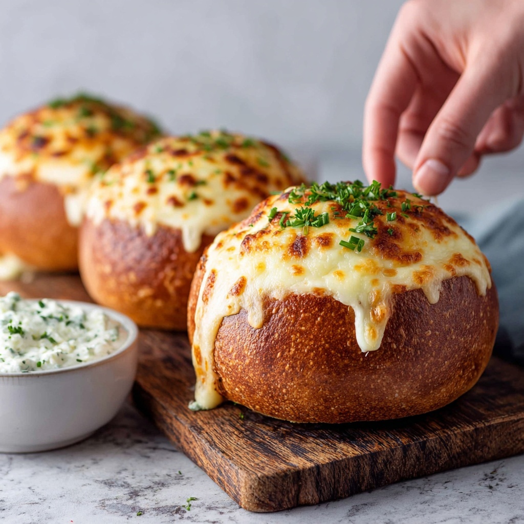 Loaded Triple Cheese Garlic Bread Bowls Recipe - Recipe Image
