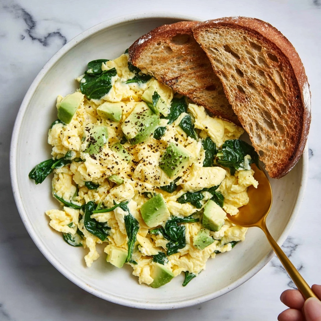 Scrambled Eggs with Spinach and Avocado Recipe - Recipe Image