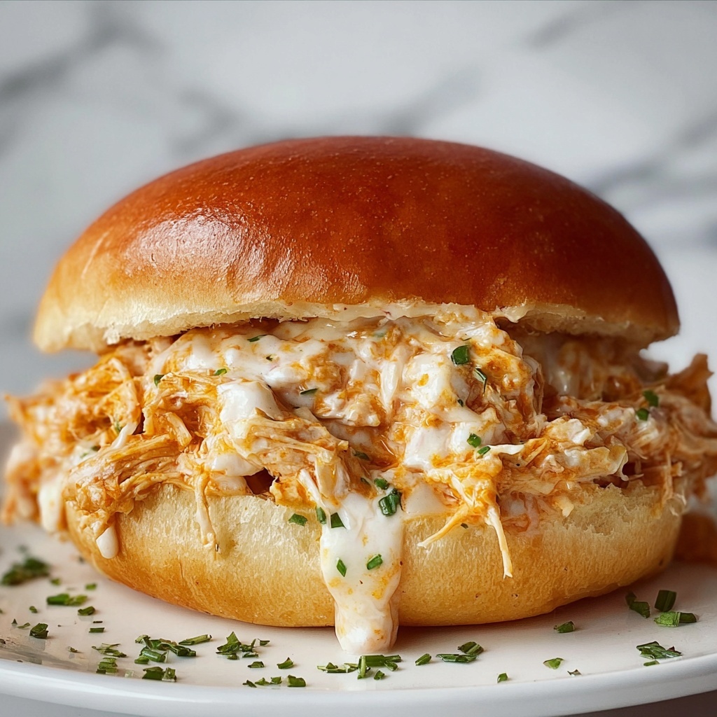Easy Crockpot Shredded Buffalo Chicken Sandwiches Recipe - Recipe Image