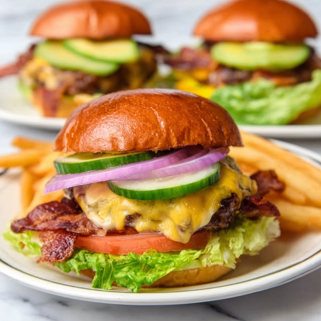 California Burger with Avocado, Tomato, and Pepper Jack Recipe - Recipe Image