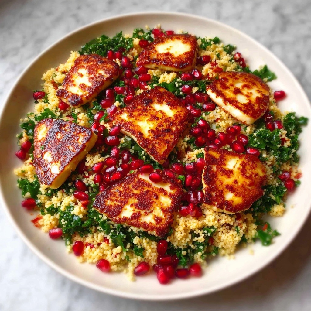 Halloumi Pomegranate Couscous Salad with Mint Lemon Dressing Recipe - Recipe Image