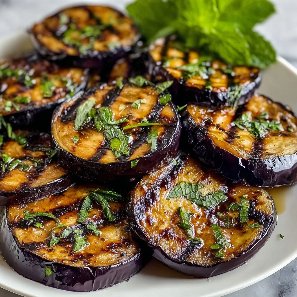 Grilled Eggplant with Garlic Vinaigrette and Fresh Mint Recipe - Recipe Image