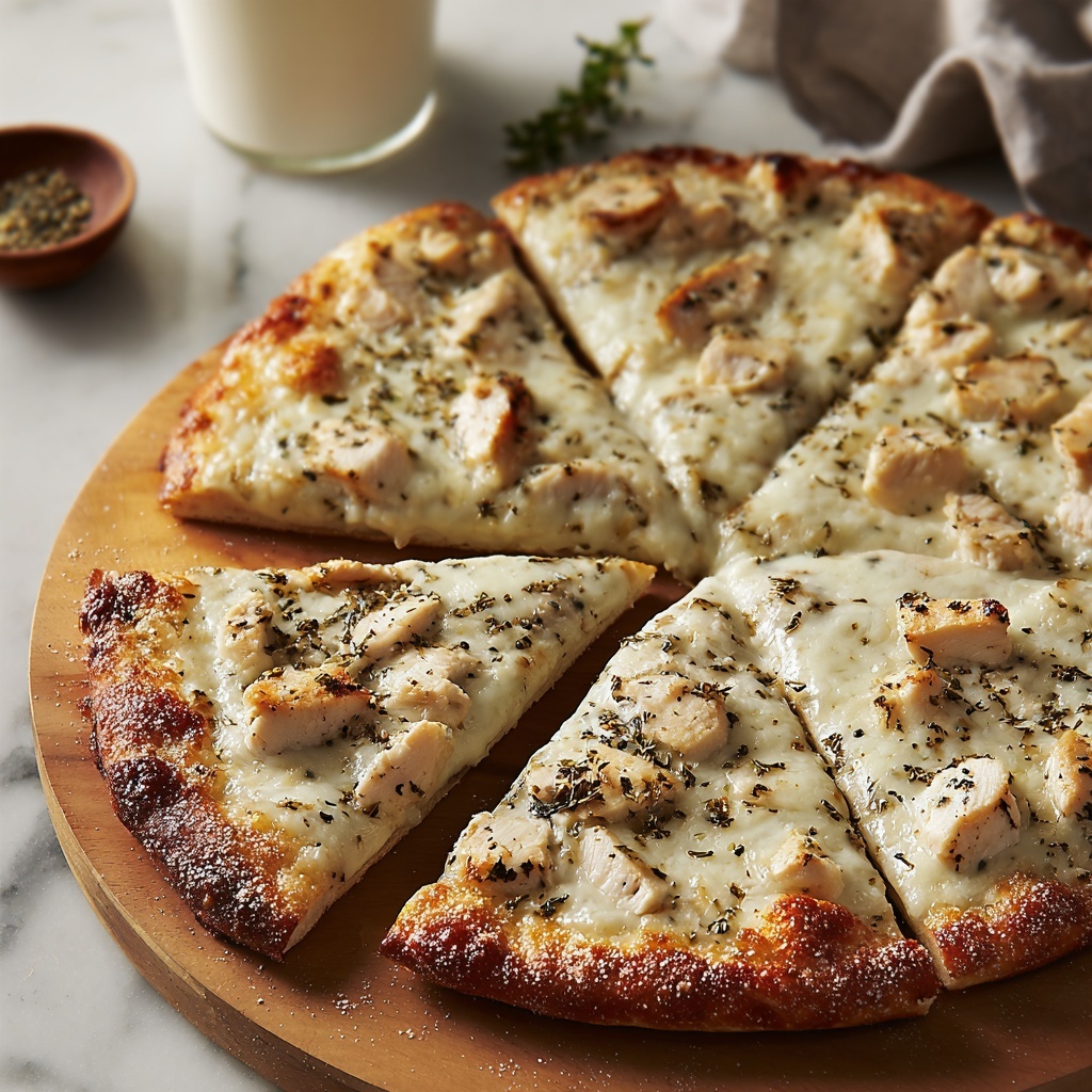 Roasted Garlic, Chicken & Herb White Pizza Recipe - Recipe Image