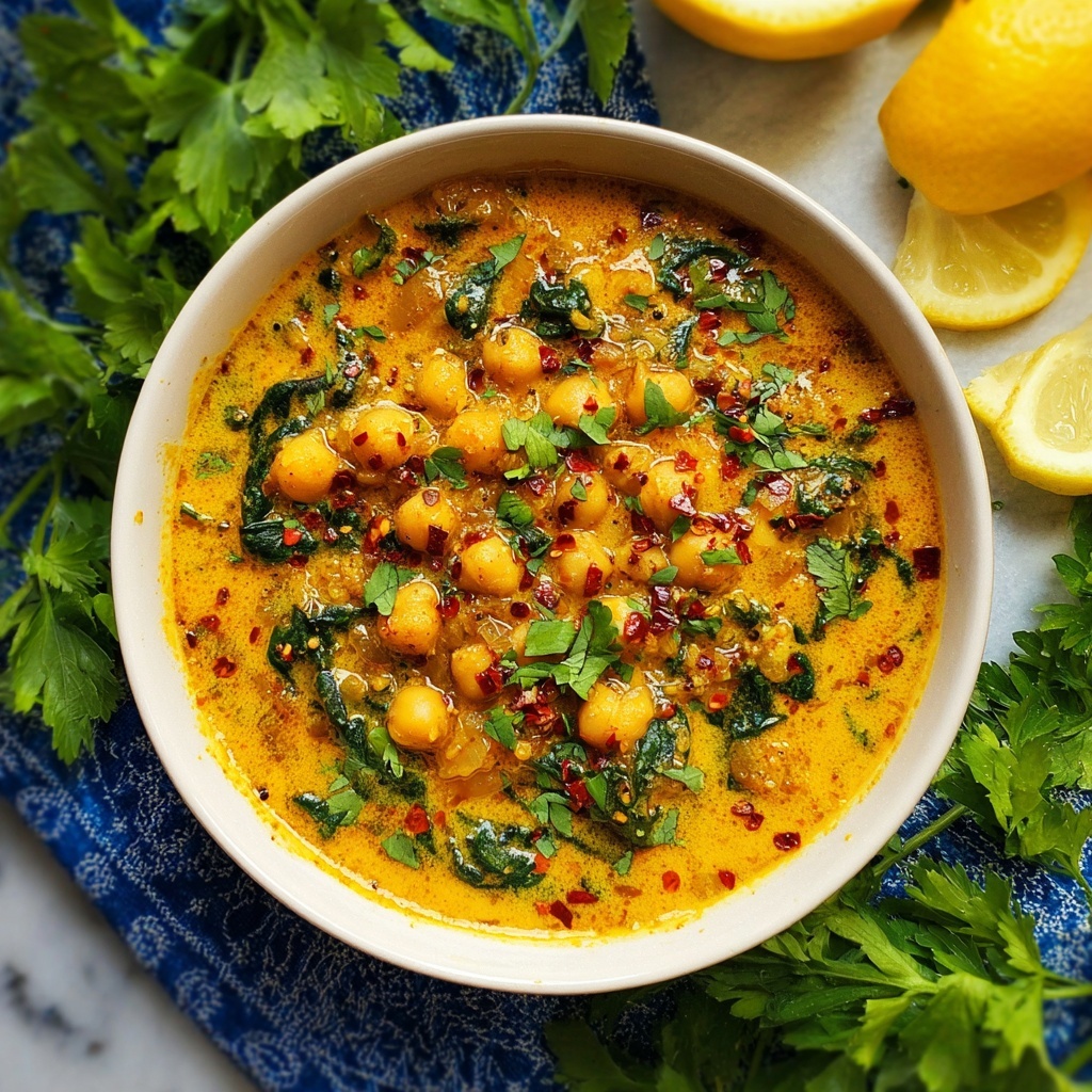 Turmeric Soup with Chickpeas, Orzo, and Spinach Recipe - Recipe Image