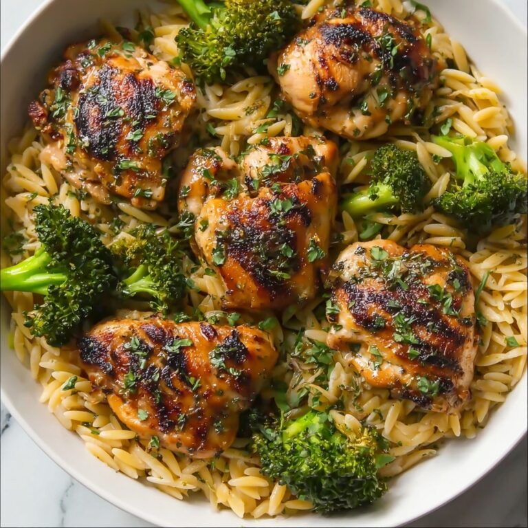 Skillet Chicken Thighs with Broccoli and Orzo Recipe