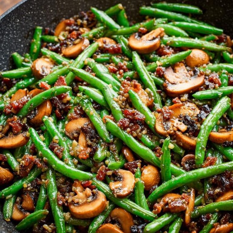 Teriyaki Green Beans with Mushrooms and Sesame Seeds Recipe