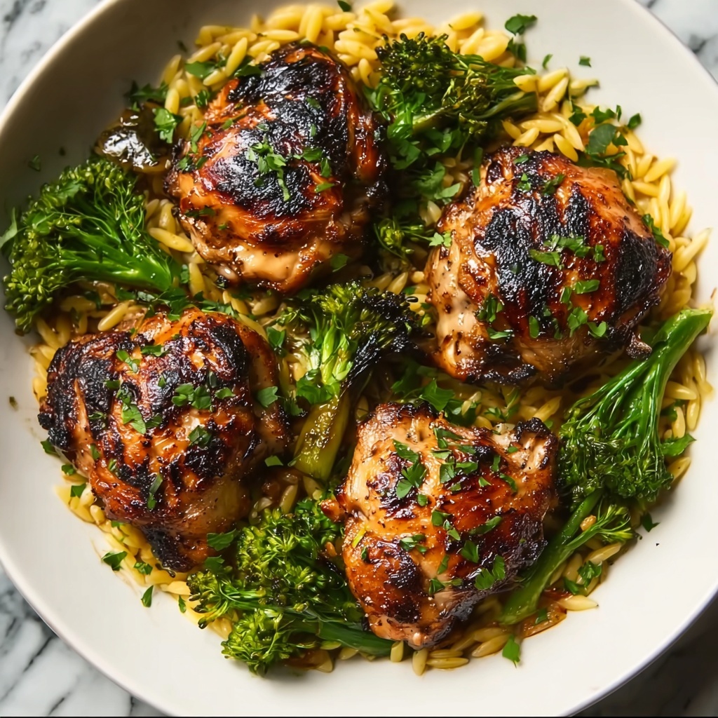 Skillet Chicken Thighs with Broccoli and Orzo Recipe - Recipe Image