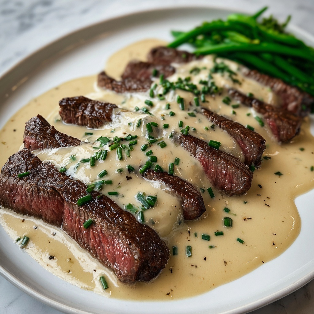 Juicy Steak with Creamy Garlic Sauce Recipe - Recipe Image
