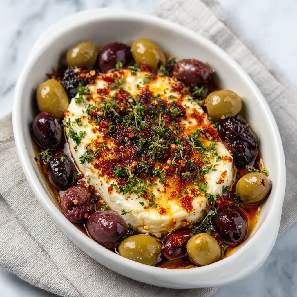 Baked Feta with Olives and Sun-Dried Tomatoes Recipe - Recipe Image