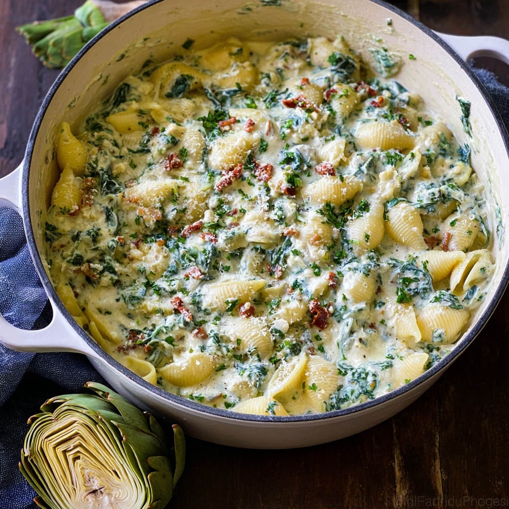 Spinach Artichoke Dip Pasta with Chicken Recipe - Recipe Image