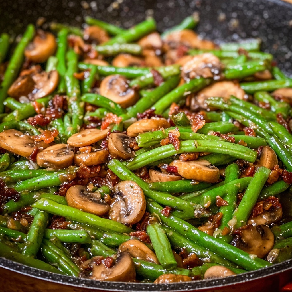 Teriyaki Green Beans with Mushrooms and Sesame Seeds Recipe - Recipe Image