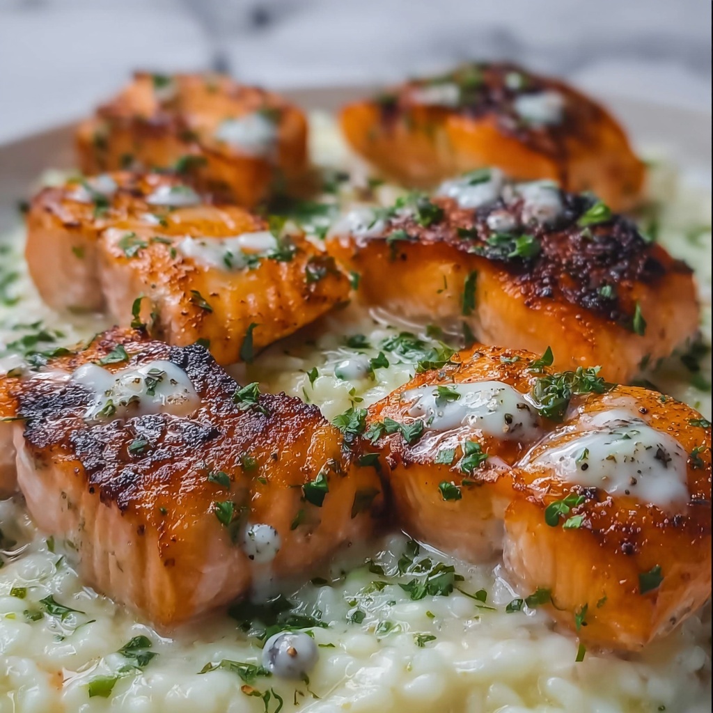 Salmon Bites with Garlic Cream Sauce Recipe - Recipe Image