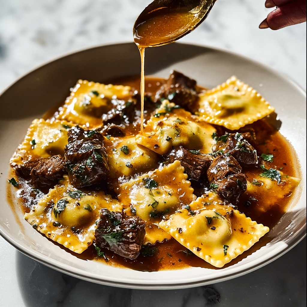 One-Skillet Garlic Butter Steak & Cheese Ravioli Recipe - Recipe Image