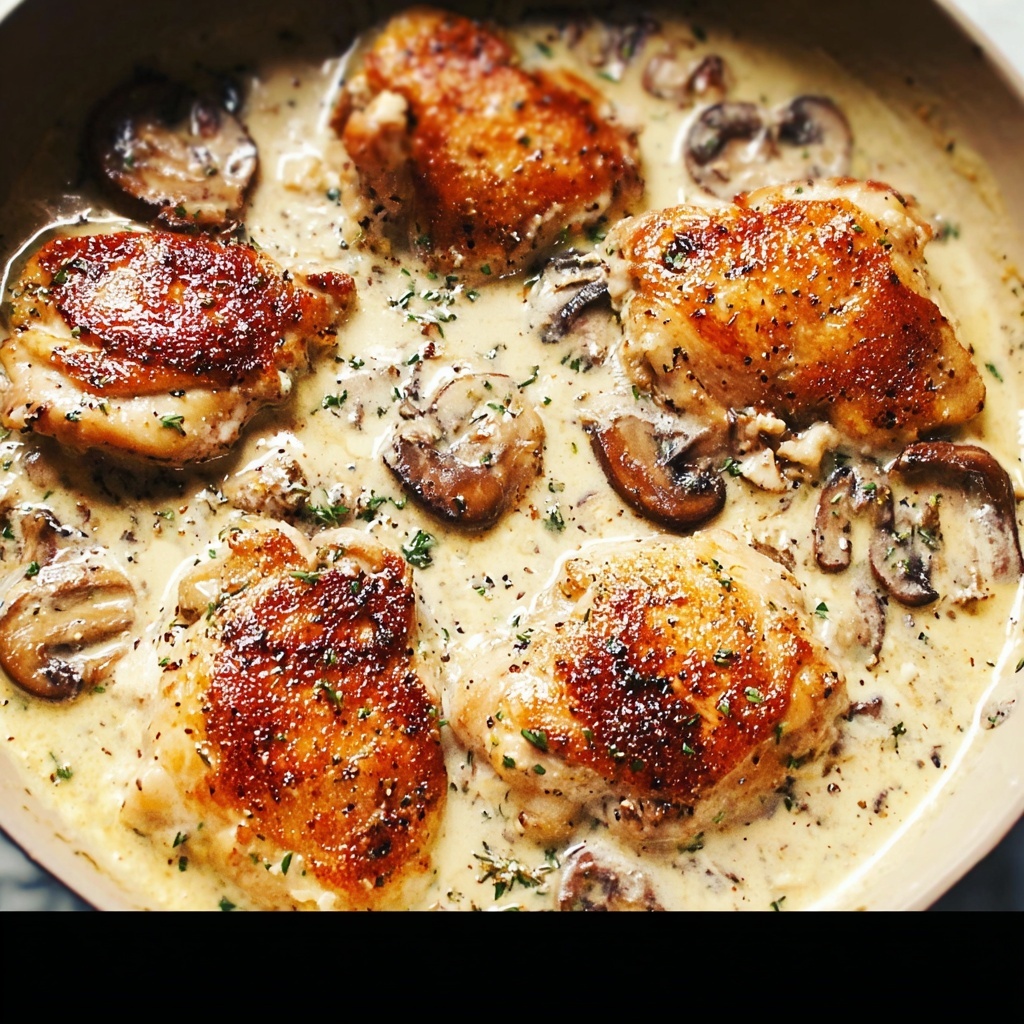 Chicken and Mushrooms in Creamy Asiago and Mustard Sauce Recipe - Recipe Image