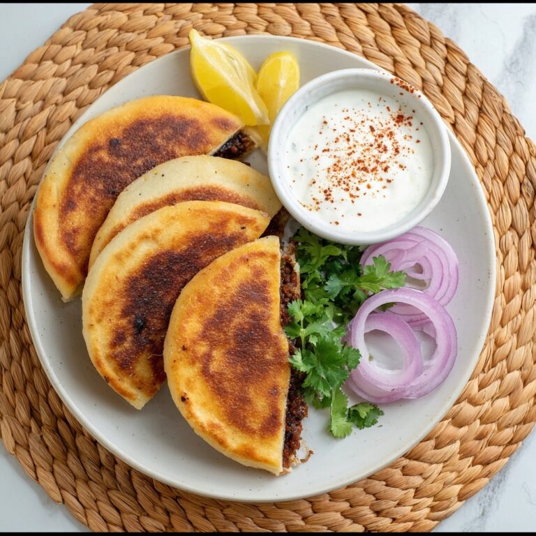 Stuffed Beef or Lamb Pitas (Arayes) with Garlic-Tahini Dip and Pickled Red Onion Recipe