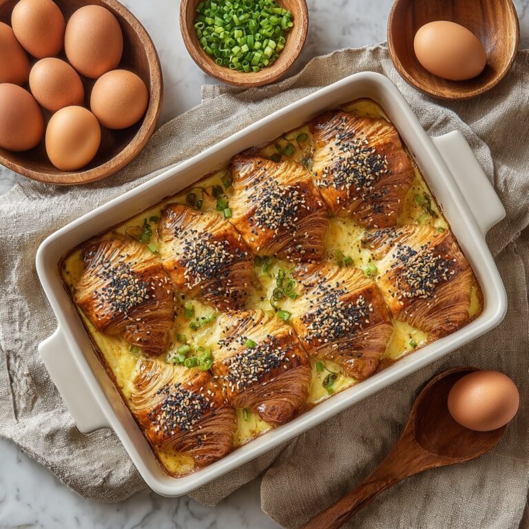 Croissant Breakfast Casserole with Sausage, Cream Cheese, and Green Onions Recipe