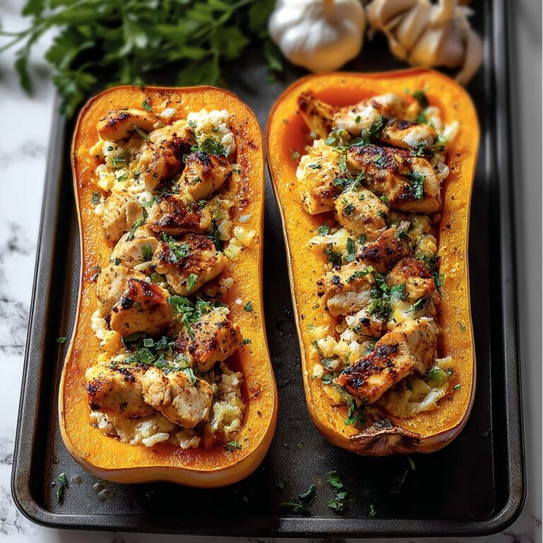 Sweet and Savory Honey Roasted Butternut Squash Stuffed with Chicken Recipe