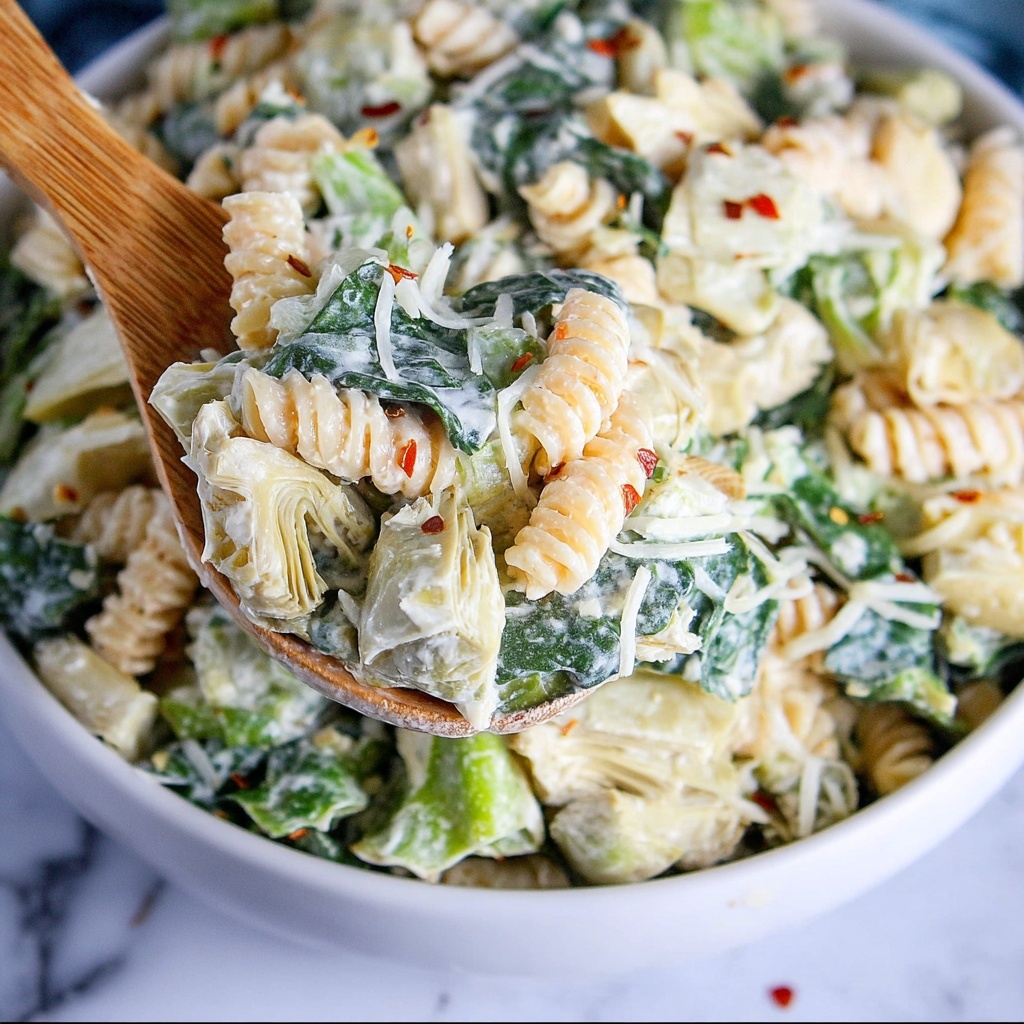 Spinach Artichoke Pasta Salad Recipe - Recipe Image