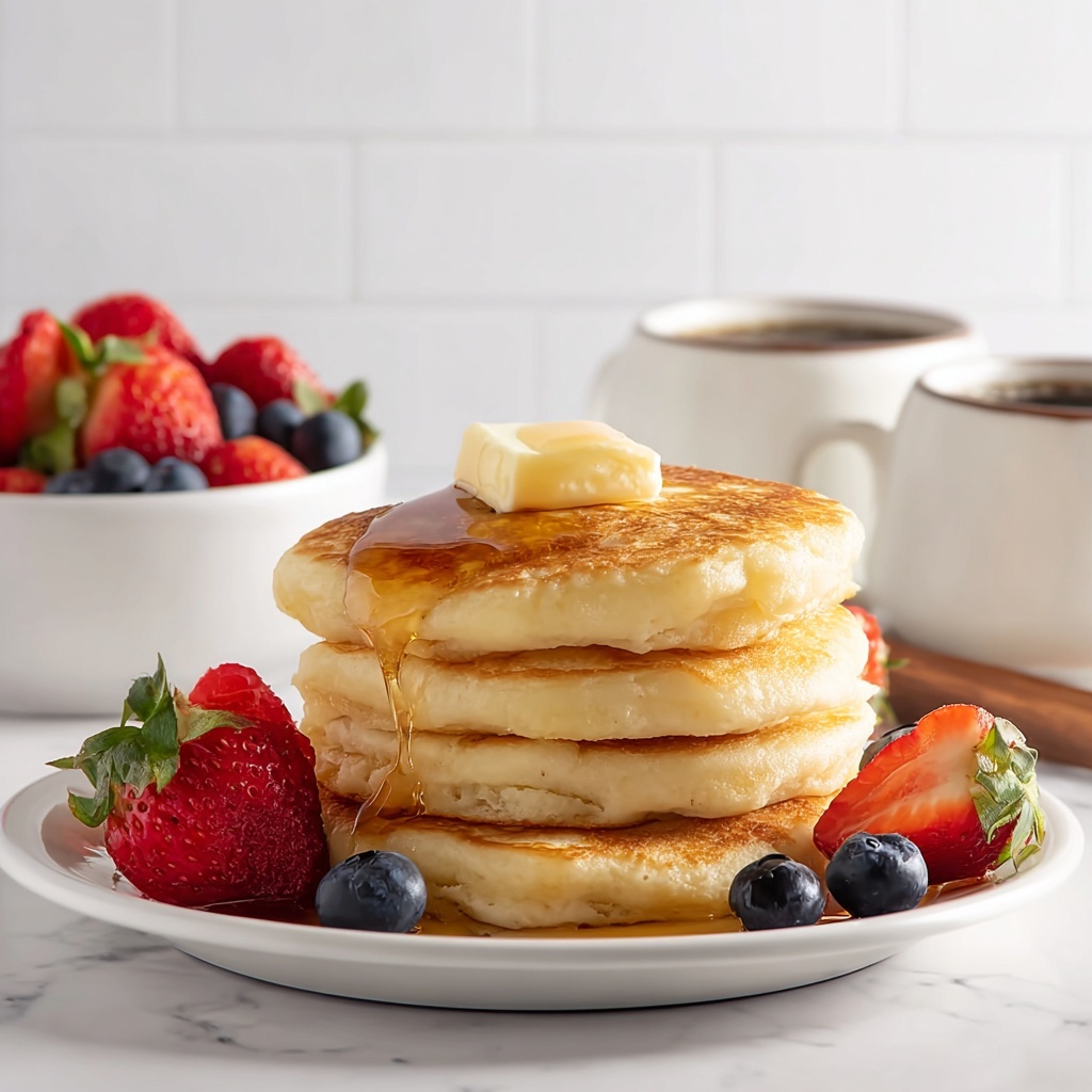 Fluffy Pancakes with Maple Syrup and Fresh Berries Recipe - Recipe Image
