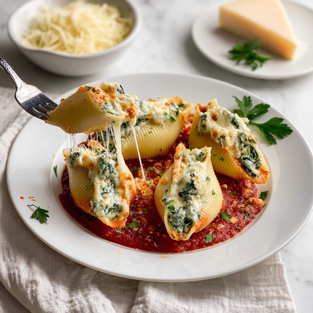 Creamy Spinach and Ricotta Stuffed Shells with Marinara Recipe - Recipe Image