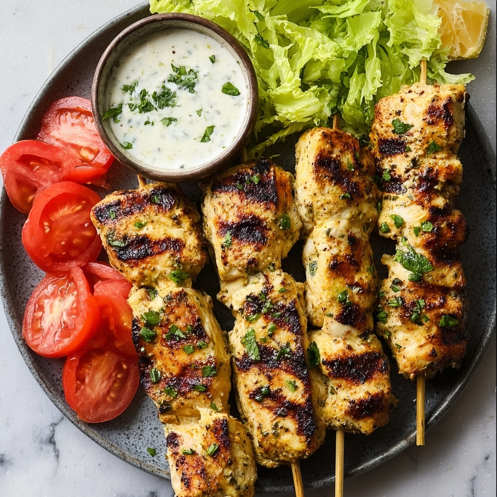 Grilled Chicken Souvlaki with Tzatziki and Fresh Veggies Recipe - Recipe Image