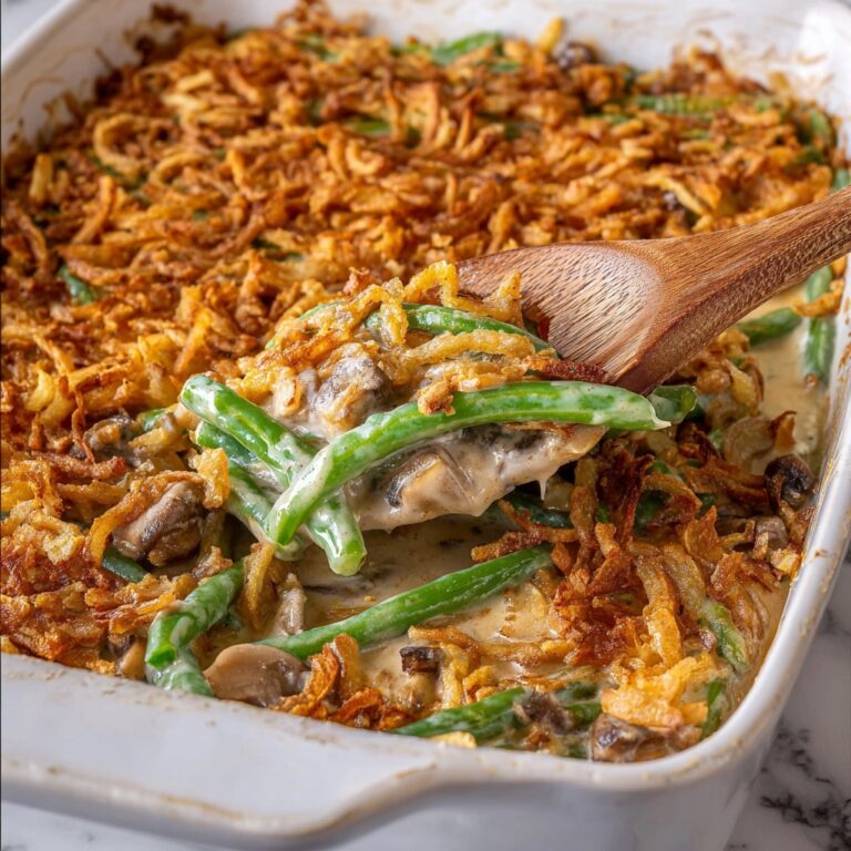 Creamy Mushroom Green Bean Casserole with Crispy Fried Onions Recipe