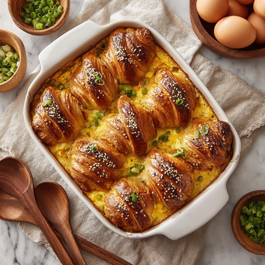 Croissant Breakfast Casserole with Sausage, Cream Cheese, and Green Onions Recipe - Recipe Image