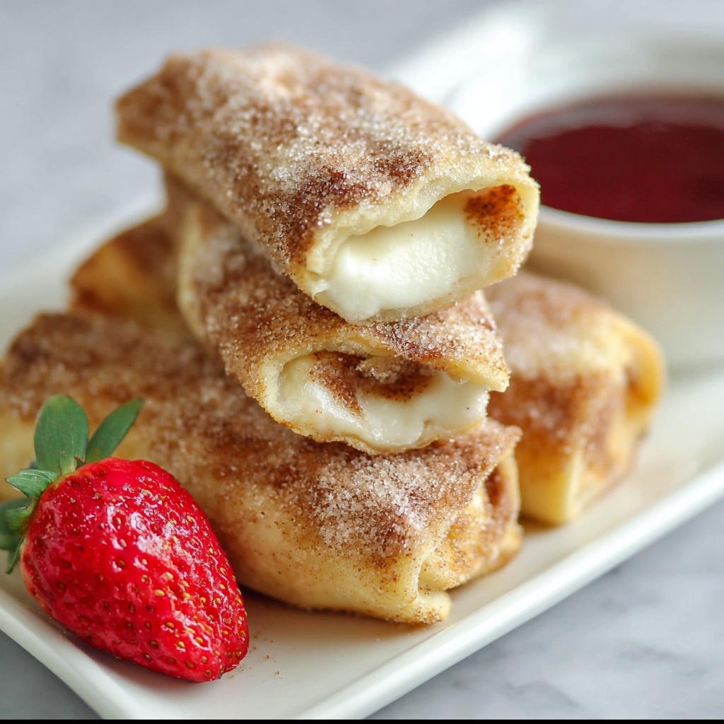 Fried Cheesecake Roll-Ups with Strawberry Sauce Recipe - Recipe Image