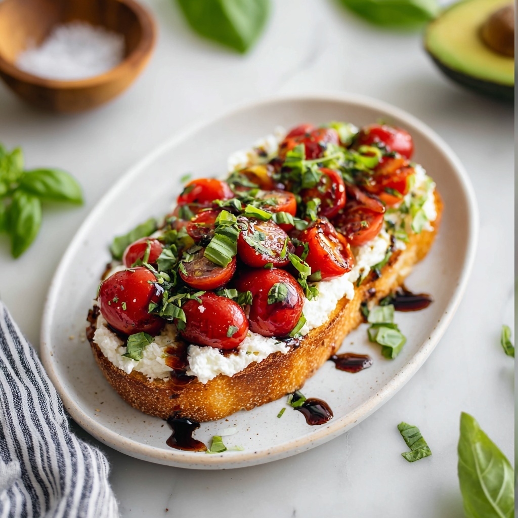 Cottage Cheese Toast with Avocado, Cherry Tomatoes, and Basil Recipe - Recipe Image