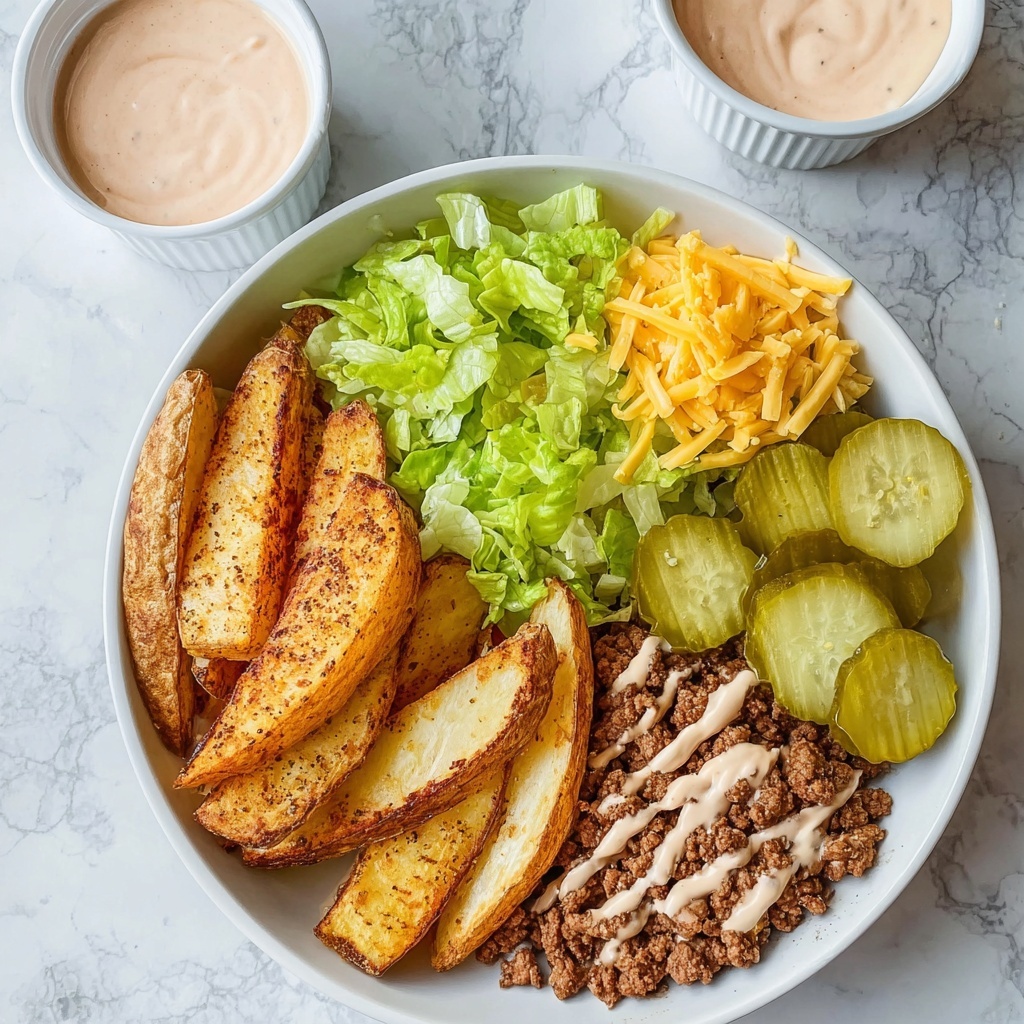 Burger Bowls with Crispy Potatoes, Juicy Ground Beef, and Creamy Burger Sauce Recipe - Recipe Image