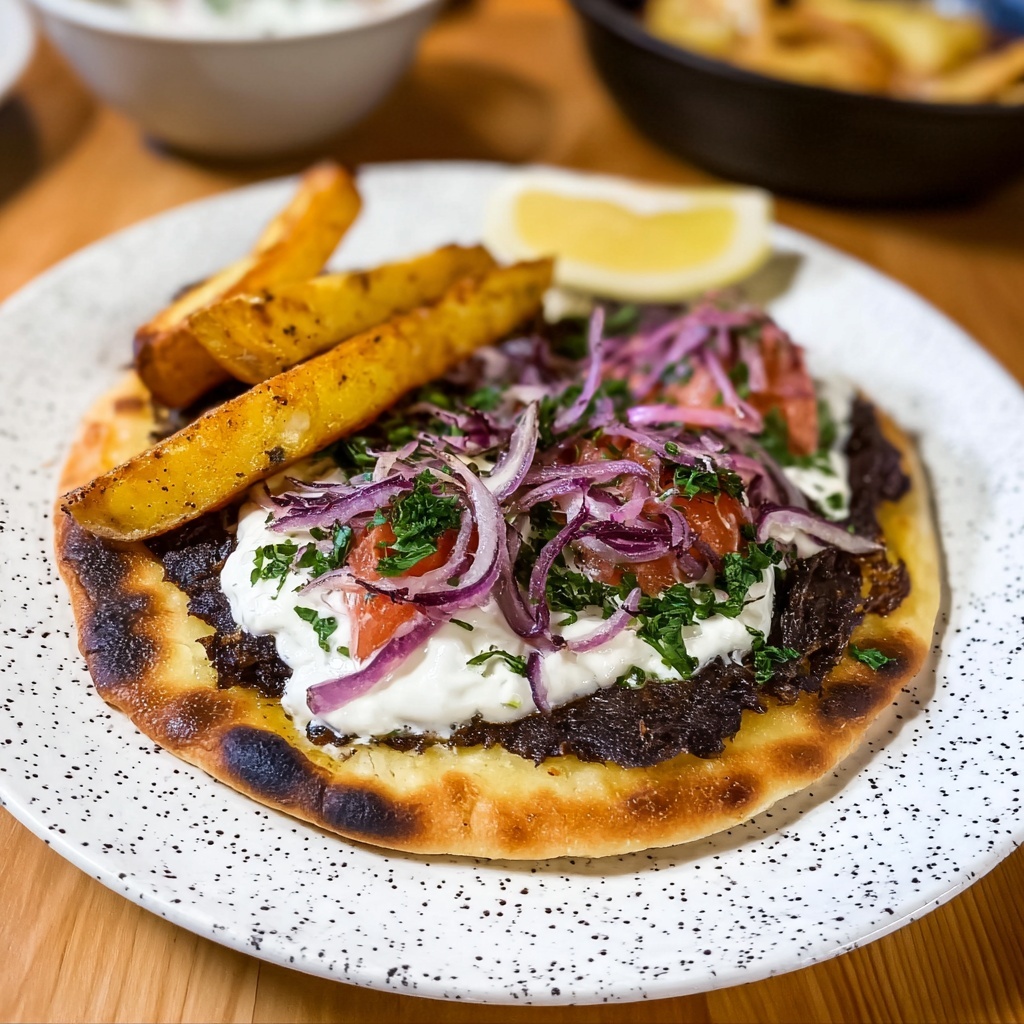Gyros Smashed Tacos with Tzatziki and Sumac Onions Recipe - Recipe Image