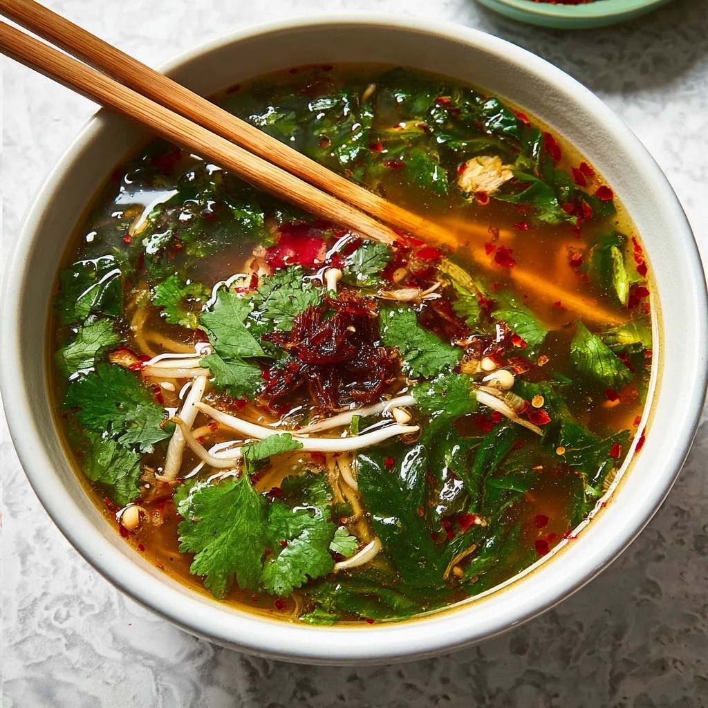 Quick Chinese Vegetable Soup with Enoki Mushrooms and Crispy Shallots Recipe - Recipe Image