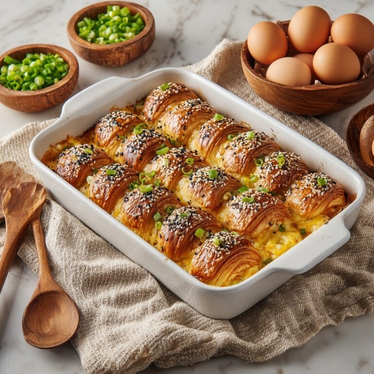 Croissant Breakfast Casserole with Sausage, Cream Cheese, and Green Onions Recipe