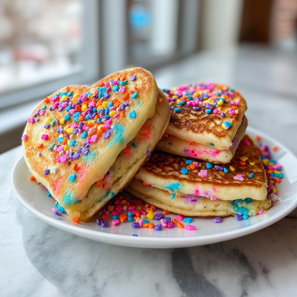 Rainbow Sprinkle Heart Pancakes Recipe - Recipe Image