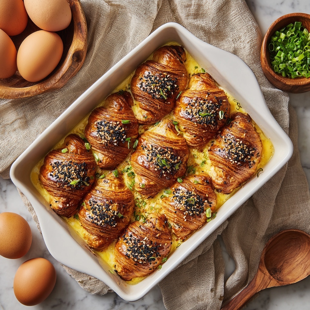 Croissant Breakfast Casserole with Sausage, Cream Cheese, and Green Onions Recipe - Recipe Image