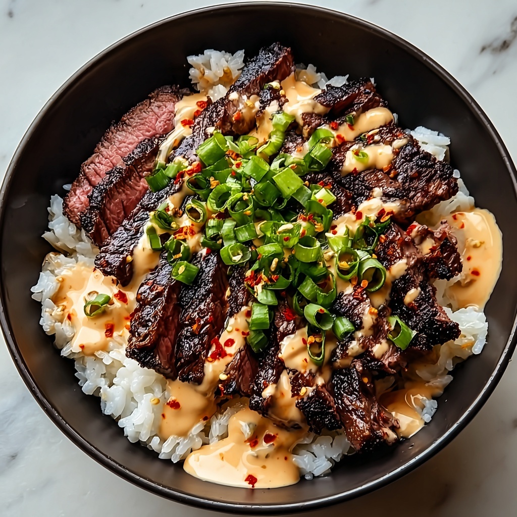 Korean BBQ Steak Rice Bowls with Spicy Cream Sauce Recipe - Recipe Image
