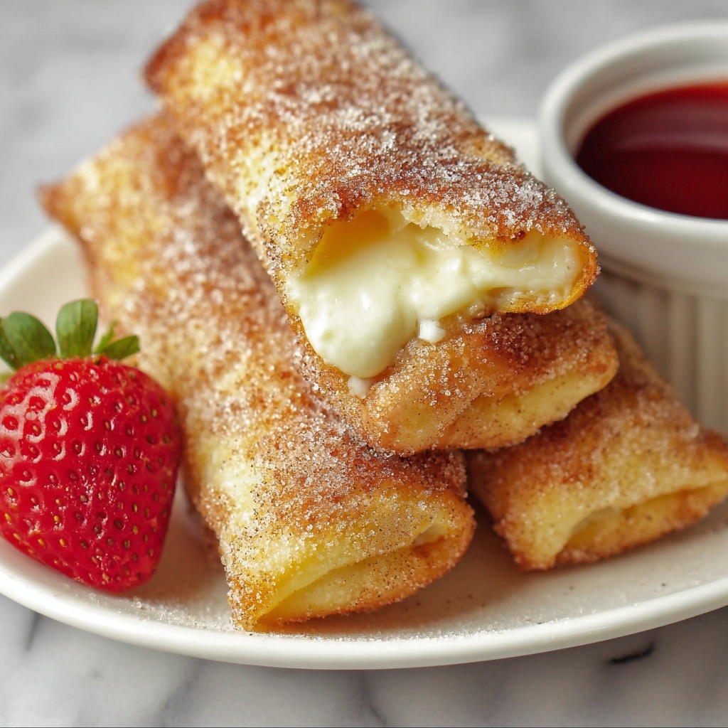 Fried Cheesecake Roll-Ups with Strawberry Sauce Recipe - Recipe Image